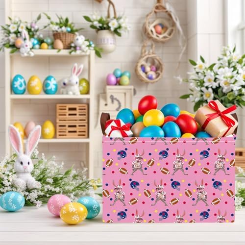 Large Cute Easter Basket for Kid Empty Gift Baby Rectangle Storage Bin Bunny - Image 7