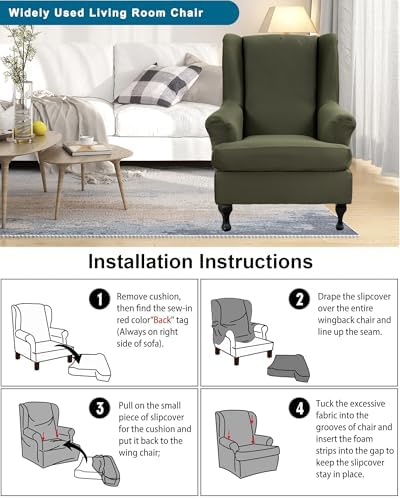 CRFATOP Wingback Chair Covers Wing Armchair Slipcovers - Image 5