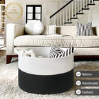 INDRESSME XXXLarge Woven Rope Blanket Basket Living Room White Black - Image 7