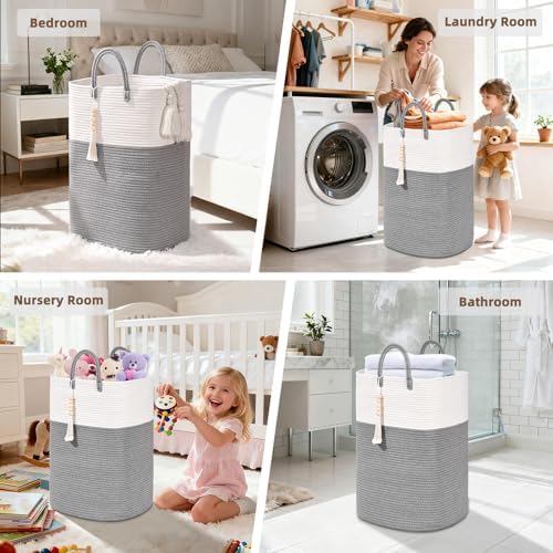 Woven Laundry Basket for Clothes, 50L Large Rectangle Laundry Hampers - Image 5
