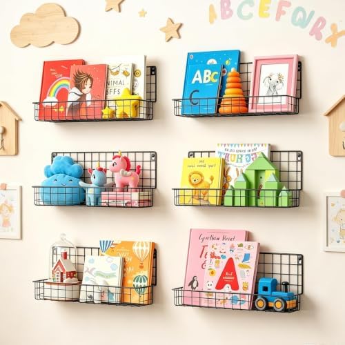 X-cosrack 4-Pack Wall Mounted Metal Kids Bookshelf, Floating Book Shelves - Image 4