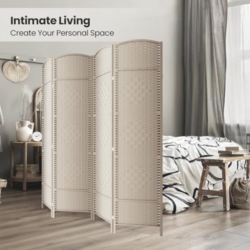 4 Panel Folding Room Divider, Woven Privacy Screen - Image 4