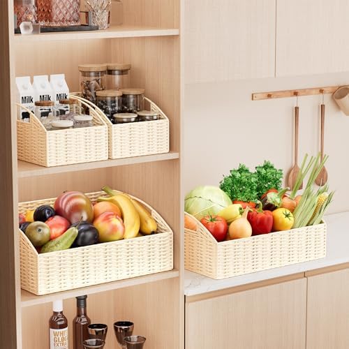 Pantry Baskets for Organizing, Wicker Storage Basket Beige - Image 2