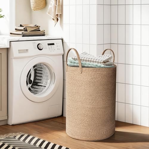 MEGASKET Large Woven Laundry Basket, 80L Tall Blanket Storage - Image 7