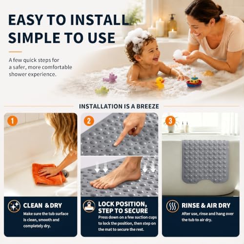 Yimobra Non Slip Bath Mat for Tub 40x16, Extra Long Bath Tub Mat - Image 4