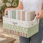 Macorner Personalized Book Storage Basket, Custom Name & Birth Flower Book - Image 5