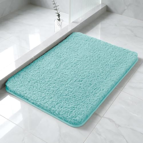 Polyester Bathroom Rug 17"x24" Aqua Haze, Non-Slip Soft Bath Mat by Kildoss