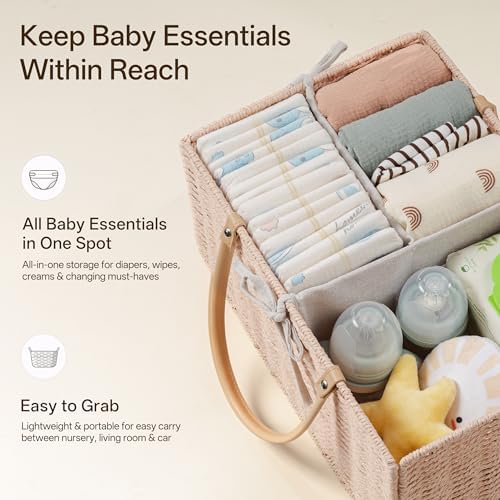Angelhood Large Baby Diaper Caddy Organizer, Paper Rope Storage Baskets - Image 4