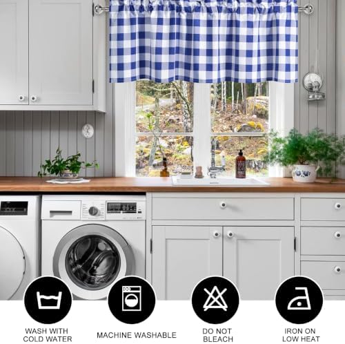 Hiasan Plaid Curtains Valances, Royal Blue and White, 52W x 18L, 1 Panel - Image 6
