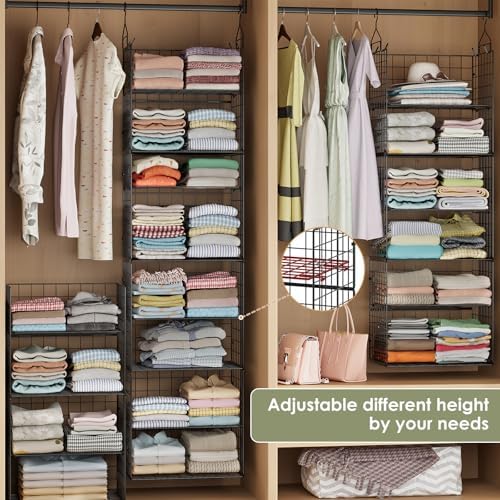 8 Tier Widened Hanging Closet Organizer and Storage Shelves, Metal & Foldable - Image 4