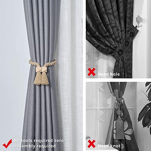 NICEEC 2 Pack Wooden Polyhedron Magnetic Curtain Tiebacks Boho Home Decor Drape - Image 2