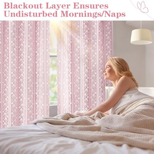 ASPMIZ Pink Blackout Curtains for Girls Bedroom Double Layer Curtains 52x84 - Image 5