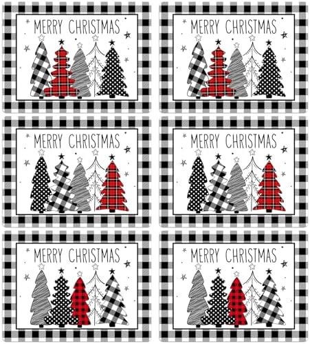 Christmas Placemats Set of 6 Xmas Trees Plastic Table Mat 17×13×0.04in by OBUSATT