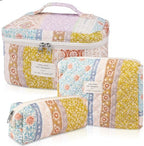 Gosect Quilted Makeup Bag Set, Large Floral Cosmetic Bag by Gosect