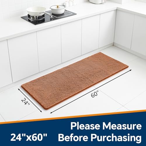Chenille Bathroom Runner Rug 24"x60" Burnt Orange, Plush Bath Mat - Image 2