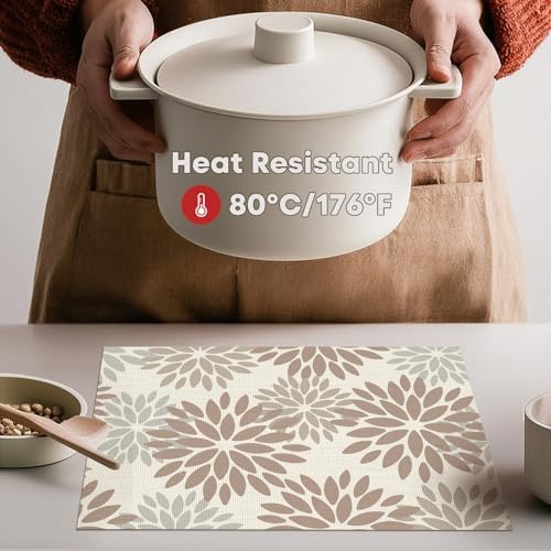 Artoid Mode Floral Vinyl Placemats Set of 6, 12x18 Inch Washable Non-Slip - Image 3