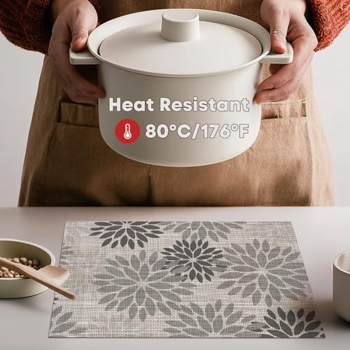 Artoid Mode Floral Vinyl Plastic Placemats Set of 4, 12x18 Inch Washable - Image 3