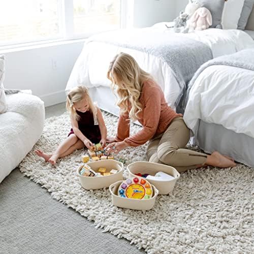 NaturalCozy 5-Piece Rectangle Storage Basket Set- Natural Cotton Rope Woven - Image 3