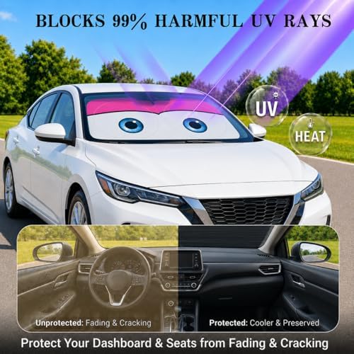 Car Windshield Sun Shade, Universal Fit Compact Sedan SUV, Cute Pink - Image 3