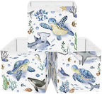 11.8" Marine Animals Cube Storage Organizer Set 3Pcs Ocean Sharks Turtles Cube by HUUMONSS