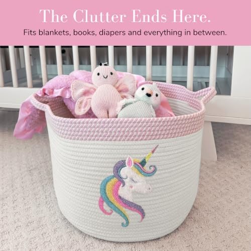 Unicorn Baby Storage Basket, Woven Cotton Rope Nursery Bin, 15x11 in - Image 3
