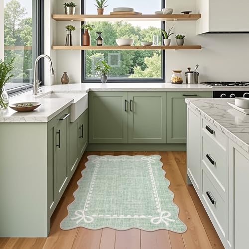 GarveeHome Scalloped Entryway Rug 2x3 Washable Bow Rug, Sage Green - Image 3