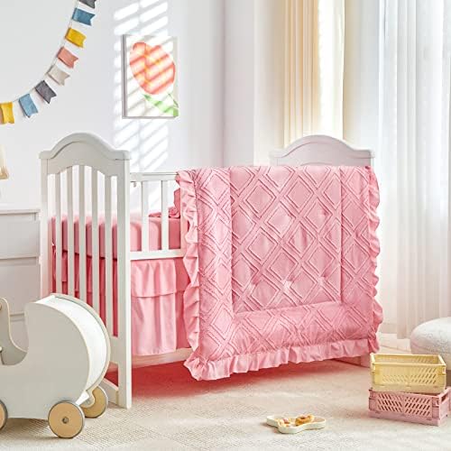 Tufted Ruffle Crib Bedding Set 3 Pieces Baby Boho Quilted Comforter by Uozzi+Bedding