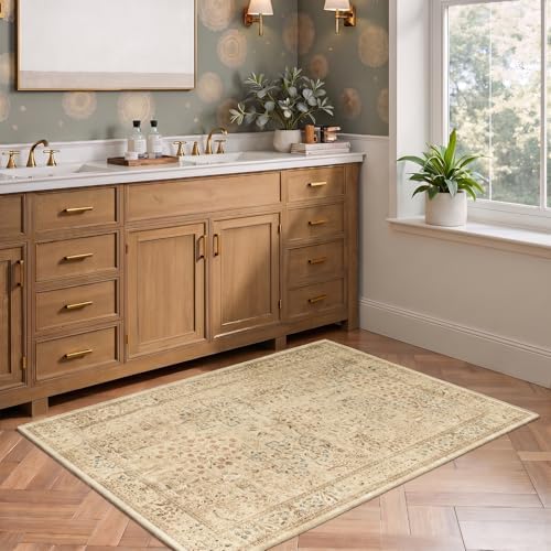 Neutral Tan Small Throw Rugs 3x5, Vintage Distressed Tree of Life Washable - Image 4