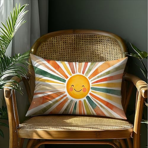 Boho Colorful Sunshine Rainbow Pillow Cover 20x12, Cute Sun Room Bedroom - Image 4