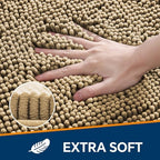 Chenille Bathroom Rug 17"x24" Beige, Non-Slip Plush Bath Mat - Image 3