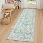 Lahome Light Blue Runner Rug 2x6, Boho Floral Runners by Lahome