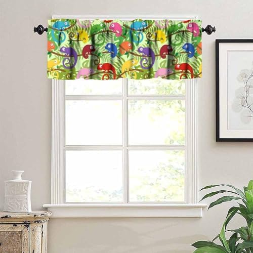 Cartoon Animal Valances Kids Curtains, Cute Colorful Chameleon Printed Rod - Image 5