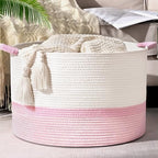 67L Large Blanket Basket, Cotton Rope Blanket Basket Living Room, Baby Laundry by Degeyoyo