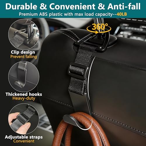 Amooca 4 Pack Anti-drop Headrest Hooks Adjustable Car Seat Organizer - Image 5