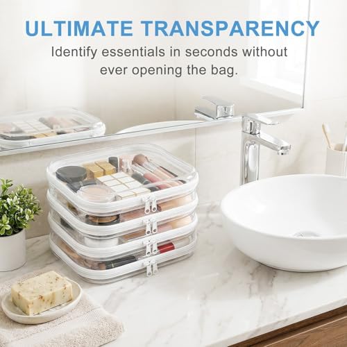 4 Pack Clear Hard Shell Zipper Case, Diaper Bag Organizer Pouches, Transparent - Image 6