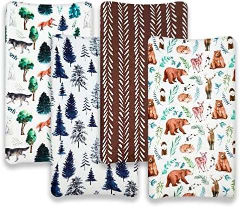 4 Pack Changing Pad Covers Woodland Forest Animals Wood Neutral Unisex Fitted - Image 3