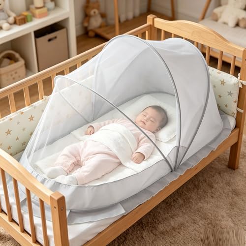 Easy Foldable Baby Mosquito Net Sheer Mesh Ruffled Edge Canopy - Image 2