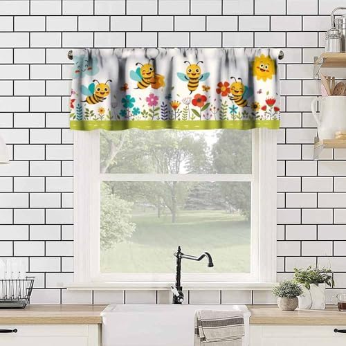 Kids Cartoon Bee Valance Curtain Children's Colorful Cute Forest Plants Flowers - Image 2