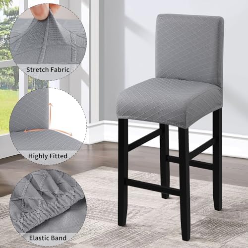Fuloon Waterproof Barstool Covers Chair Slipcovers, Light Grey, 2 Pack - Image 4