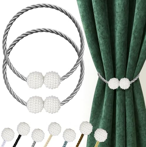 Hion Magnetic Curtain Tiebacks Grey 2pcs, Curtain Holdbacks Hooks Holders by Hion