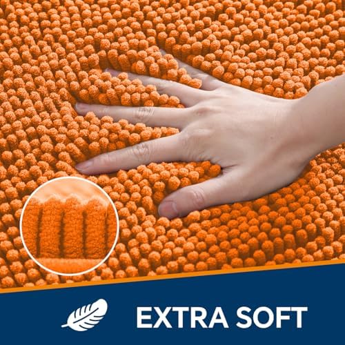 Chenille Bathroom Runner Rug 17"x47" Orange, Plush Bath Mat - Image 3