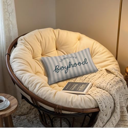 Boy Nursery Decor 12x20 Pillow Cover, Long Live Boyhood Neutral Striped - Image 5