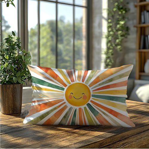 Boho Colorful Sunshine Rainbow Pillow Cover 20x12, Cute Sun Room Bedroom - Image 5