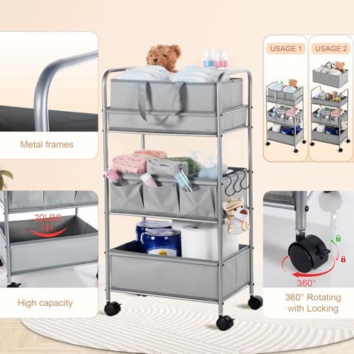 Honeydak 2in1 Baby Diaper Caddy Organizer Cart Bedside Rolling Cart - Image 3