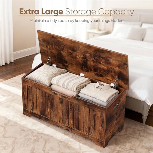 Wooden Storage Chest Box with Flip-top Lid & Safety Hinge, 39.4 Inch Living - Image 2