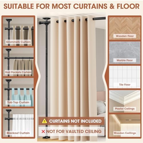 SUNALLY Room Divider Curtain Rod 4-10ft28-171in Room Separator - Image 4