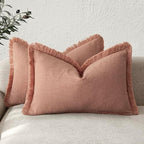 Foindtower Boho Linen Fringe Lumbar Throw Pillow Covers 12×20 Coral Pink by Foindtower