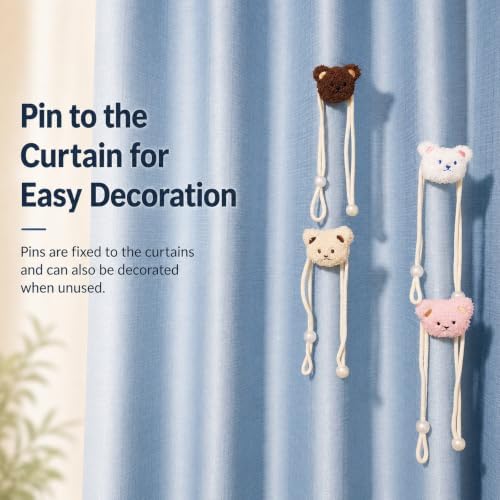 Beige Bear Curtain Tiebacks 2 Pack, Adjustable No-Drill Rope Ties - Image 5