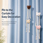 Beige Bear Curtain Tiebacks 2 Pack, Adjustable No-Drill Rope Ties - Image 5