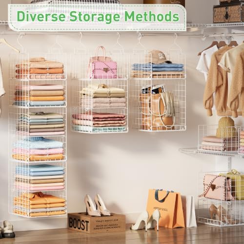 4-in-1 Hanging Closet Organizers and Storage, 4 Hooks 2 Adjustable Dividers - Image 2